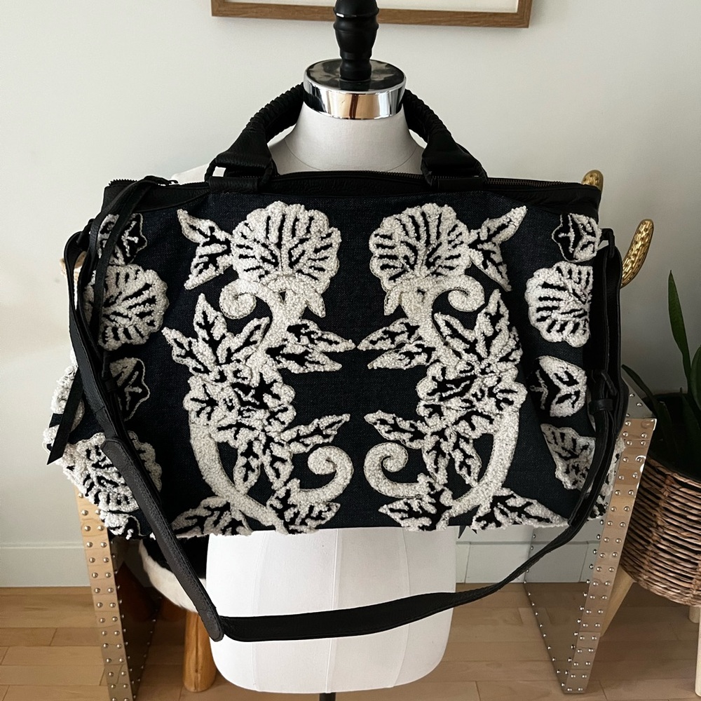 Cleobella Leather Weekender with Floral Tufted Design